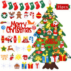 Assorted felt Christmas decorations including trees and snowmen