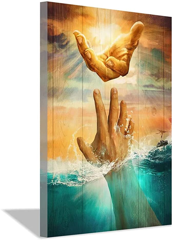 Jesus stretched out from heaven canvas wall art with divine outreach theme for Christian home decor