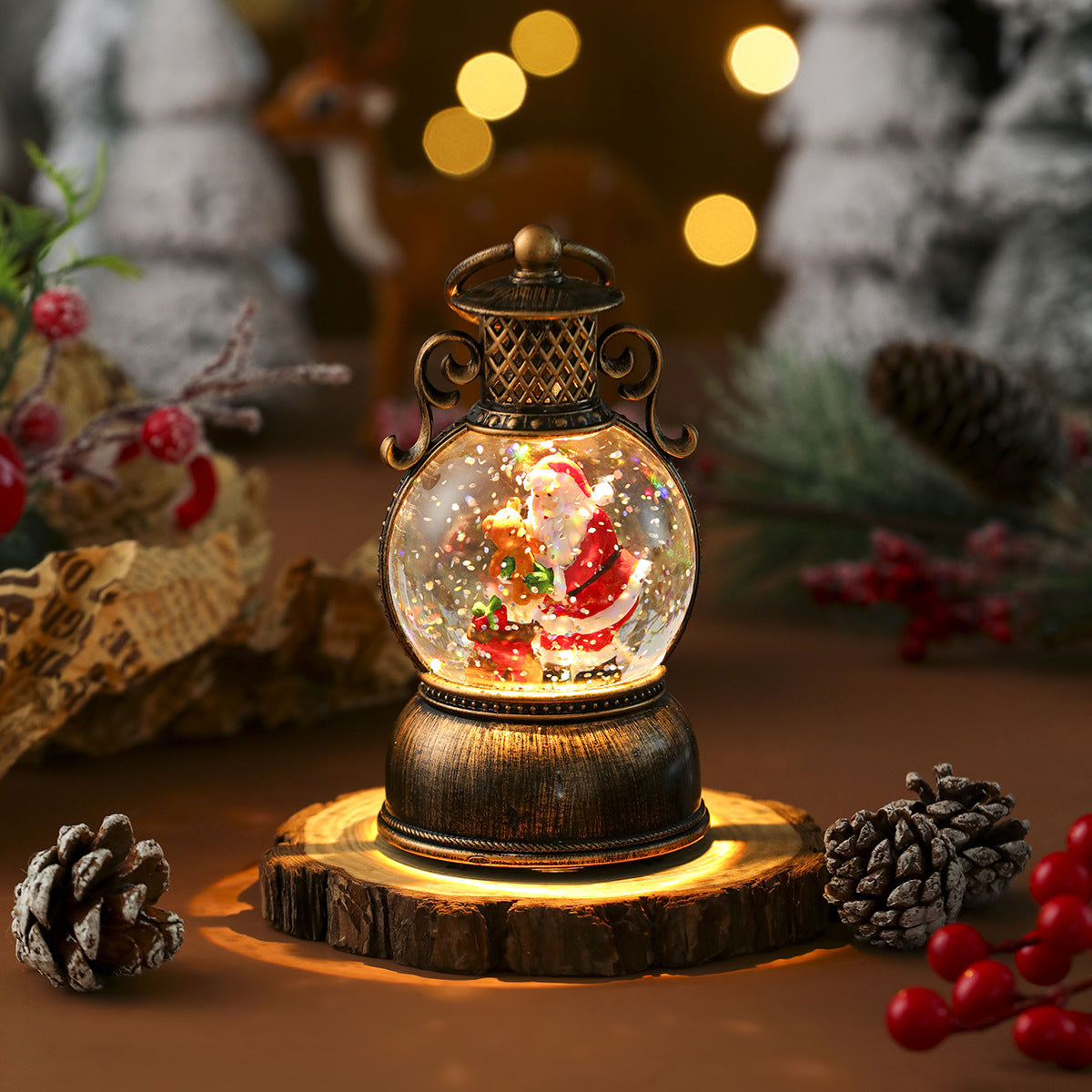 Musical Christmas ornament in snowman design hanging on tree branch
