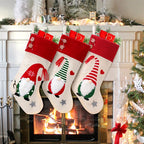 Red hat Nordic Christmas gift bag featuring charming faceless doll design