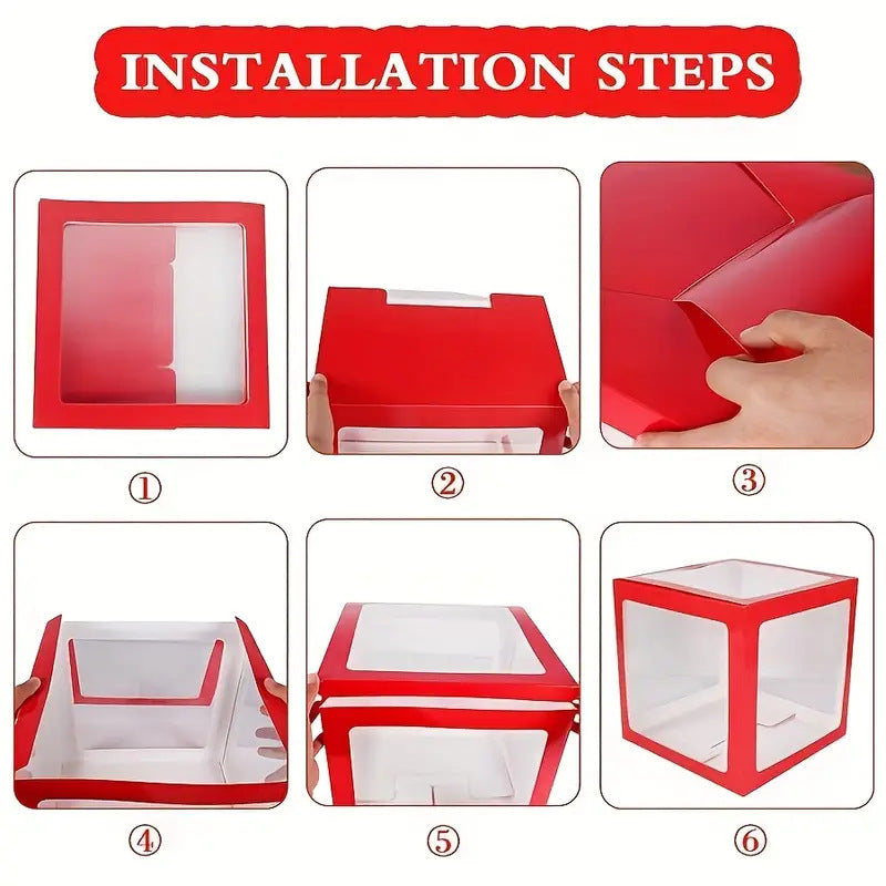 Festive balloon boxes in red displaying classical Christmas style and warmth