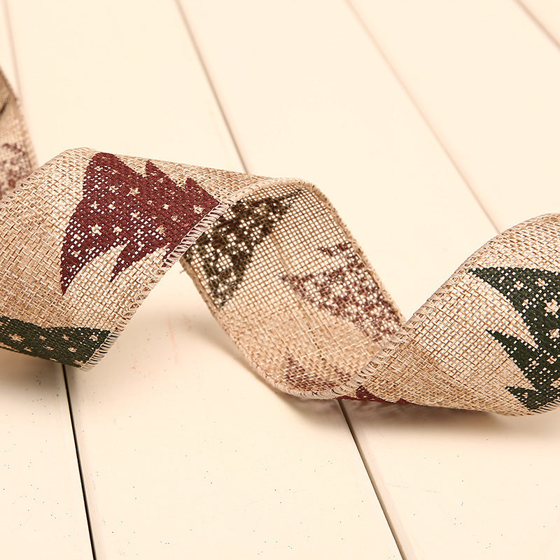 Red and green polka dot linen webbing for Christmas trees and wreaths