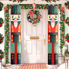 Christmas couplet flag with nutcracker and snowman design displayed decoratively