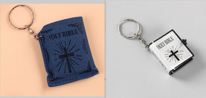 Religious Christian keychain with cross and bible symbolism