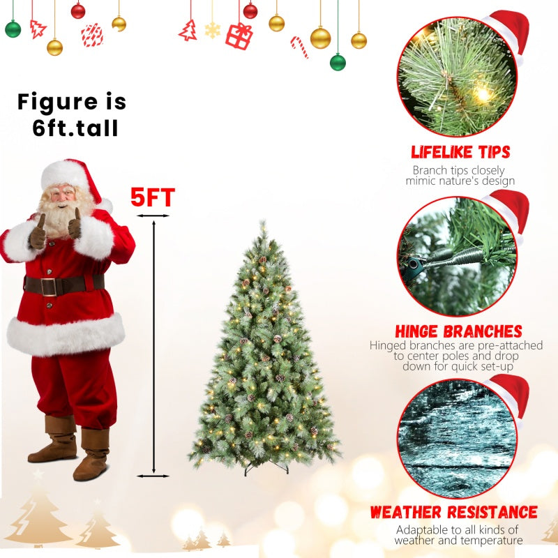 Pine cones and green PVC needles on a Christmas tree branch in detail