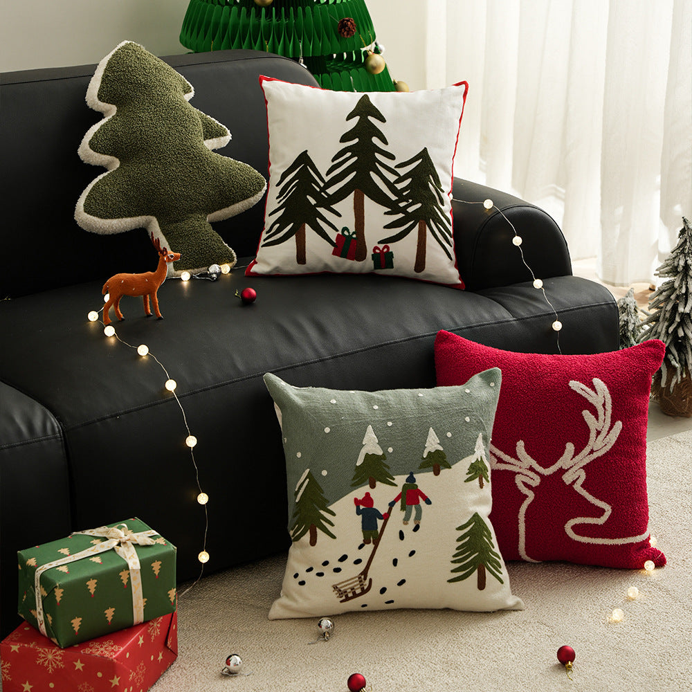 Reindeer Teddy Plush style pillow cover for cozy Christmas home ambiance