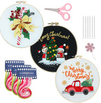 20cm round Christmas pendant craft kit with embroidery thread, needle, plastic and bamboo frame in gift packaging