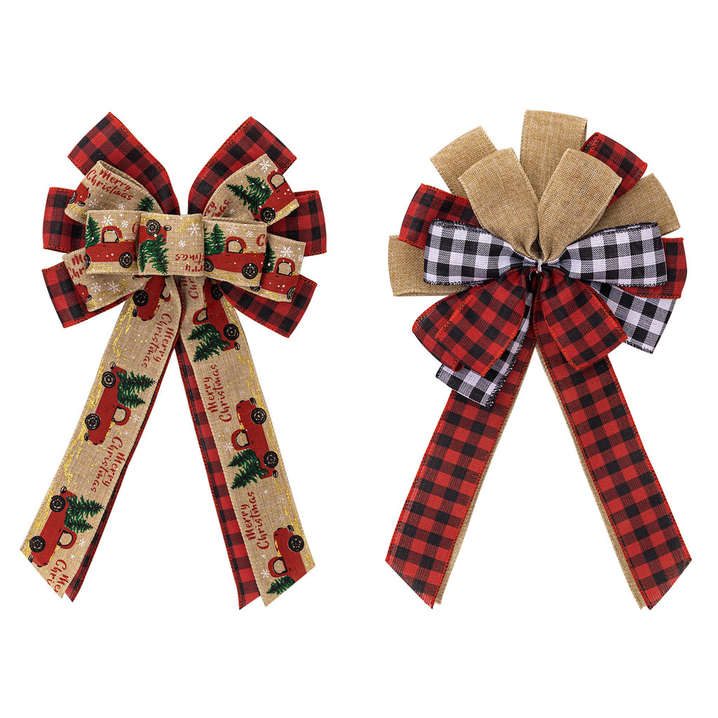 Plaid ribbon Christmas bowknot ornament for holiday decorating
