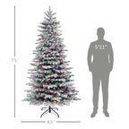 Snow-flocked branches with realistic pine needles and multicolor Christmas lights