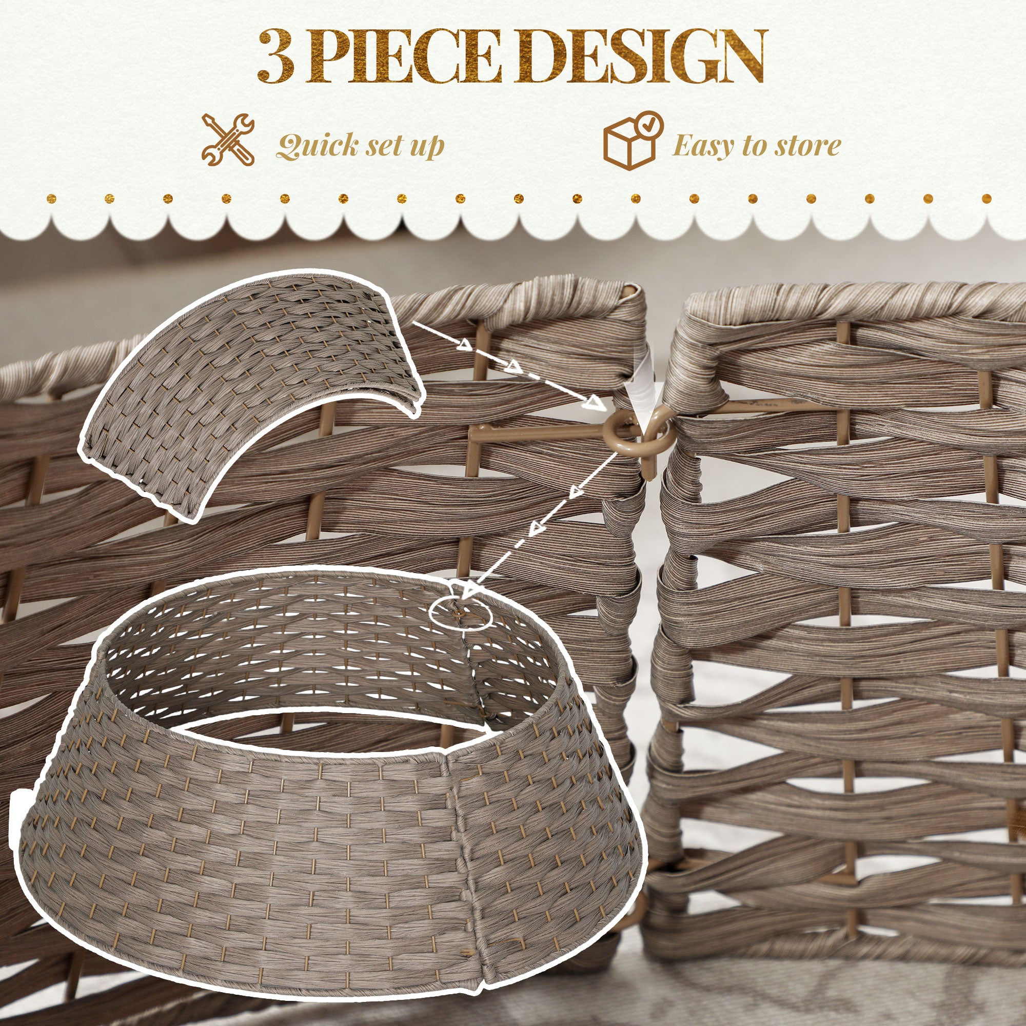 Rustic Christmas tree collar 26.8 inches diameter in warm coffee finish