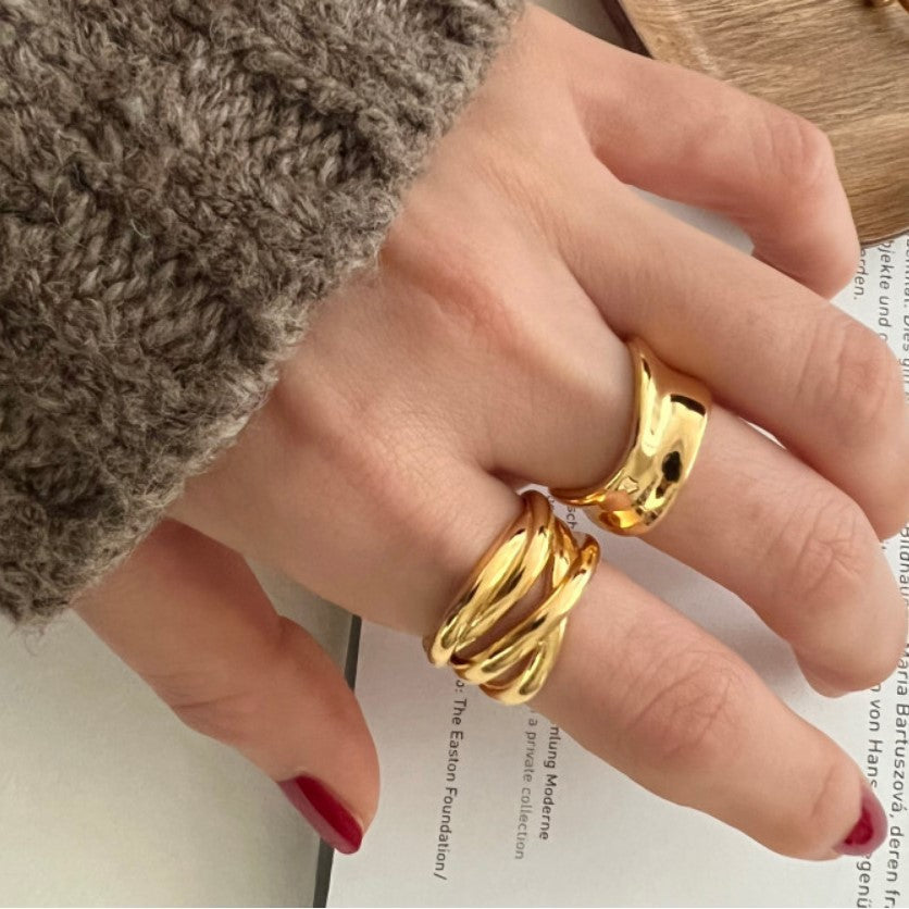 Close-up view of irregular line cross ring design - love and faith