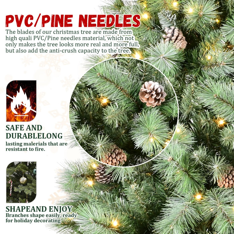 Tall 8ft PVC Christmas tree decorated with warm white lights in a festive home environment