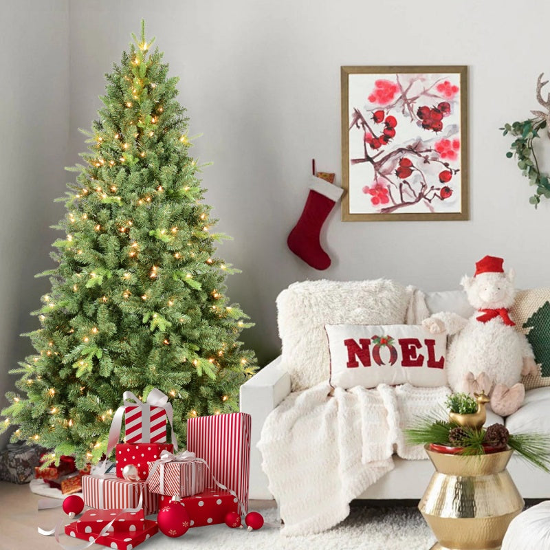 Green Christmas tree with lights and ornaments for Christian Christmas celebration