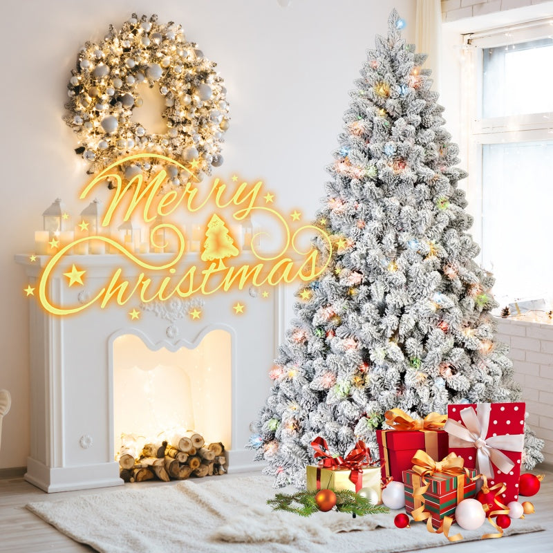 Christmas tree with colored lights and pine cones for festive home atmosphere