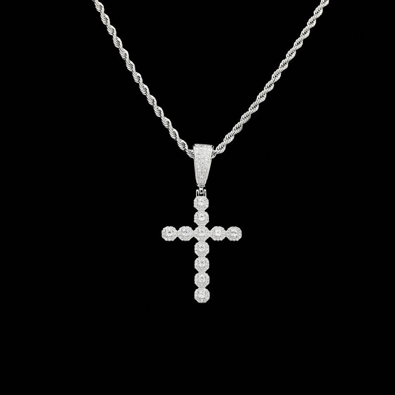 Vintage-inspired cross pendant with full zircon detail