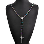 Horn-style prayer beads in multiple colors on a Catholic rosary necklace