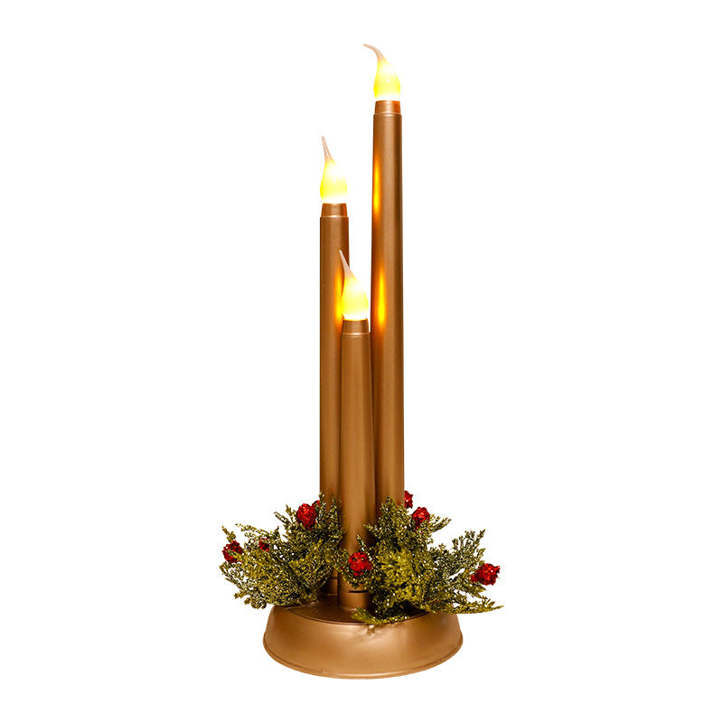 Set of three LED Christmas candles in gold, silver, and red with warm glow Main image