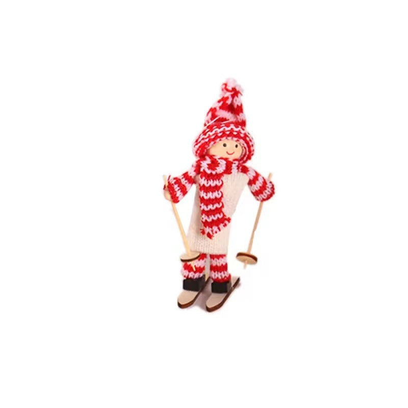 Wooden ski doll Christmas decoration ready for gift giving in PVC box