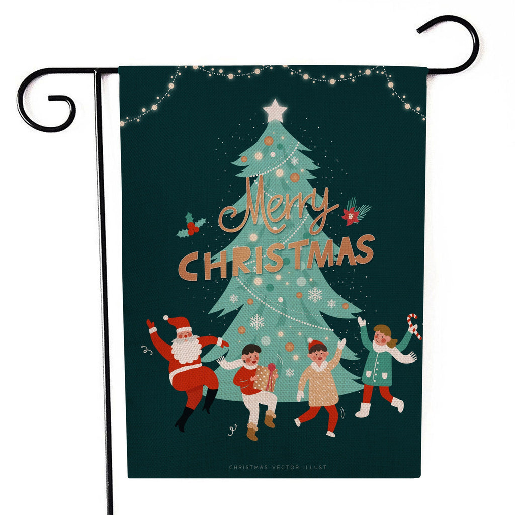 Christmas garden flag with Santa Claus motif for outdoor seasonal display