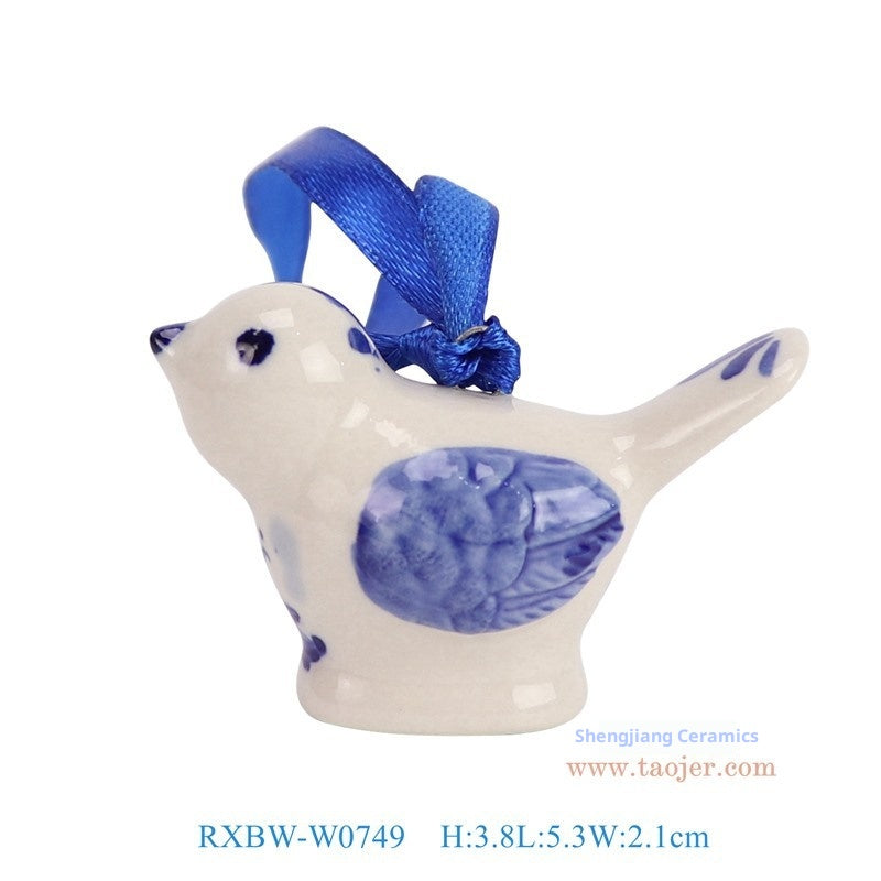 Christmas tree ornament with blue and white porcelain design on boughs