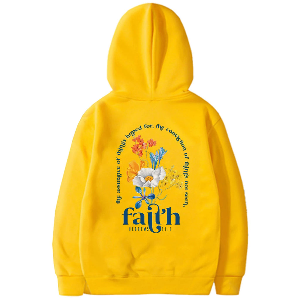Casual faith hoodie in pink with printed Bible verse design