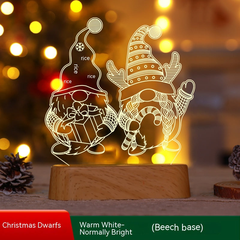 Close-up of clear acrylic night light with warm LED glow for Christmas season