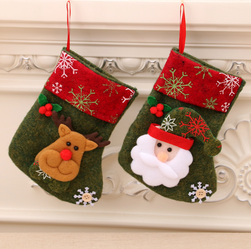 Christmas stocking with old man design displayed for holiday decor