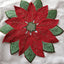 Embroidered Christmas tablecloth with leaf pattern in red and green on dining table