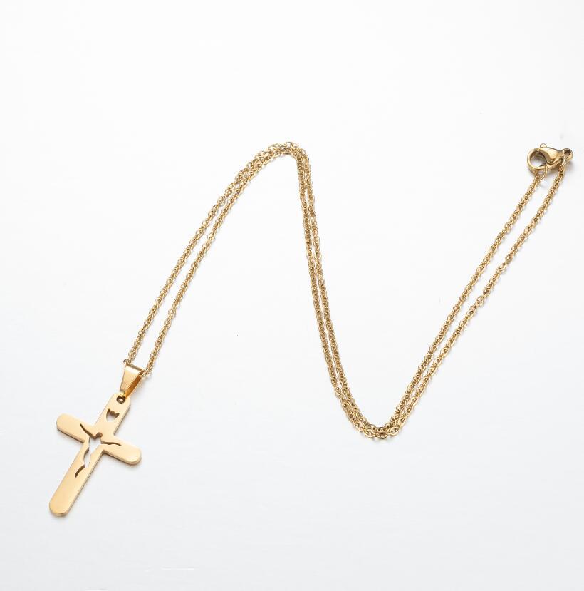 Vintage stainless steel cross pendant necklace in gold finish on a chain Main image