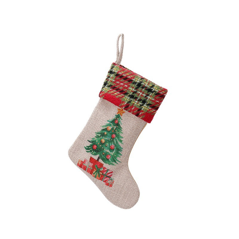 Close up view of Christmas stocking with traditional holiday colors