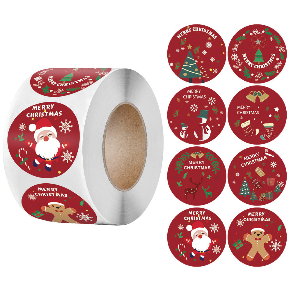 Roll of circular kraft paper Christmas stickers for holiday gift wrapping Main image