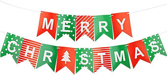 Holiday home decor with colorful Christmas pennant banner