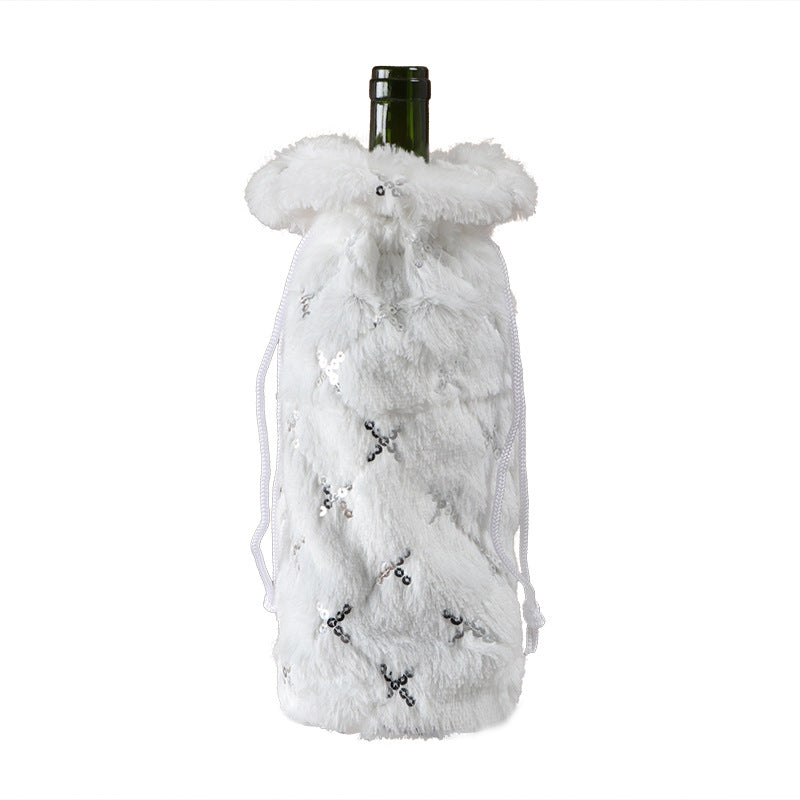 Festive wine bottle cover with diamond plaid and snowflake accents