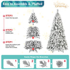 Flocked evergreen branches creating soft snowy appearance for Christmas decorating