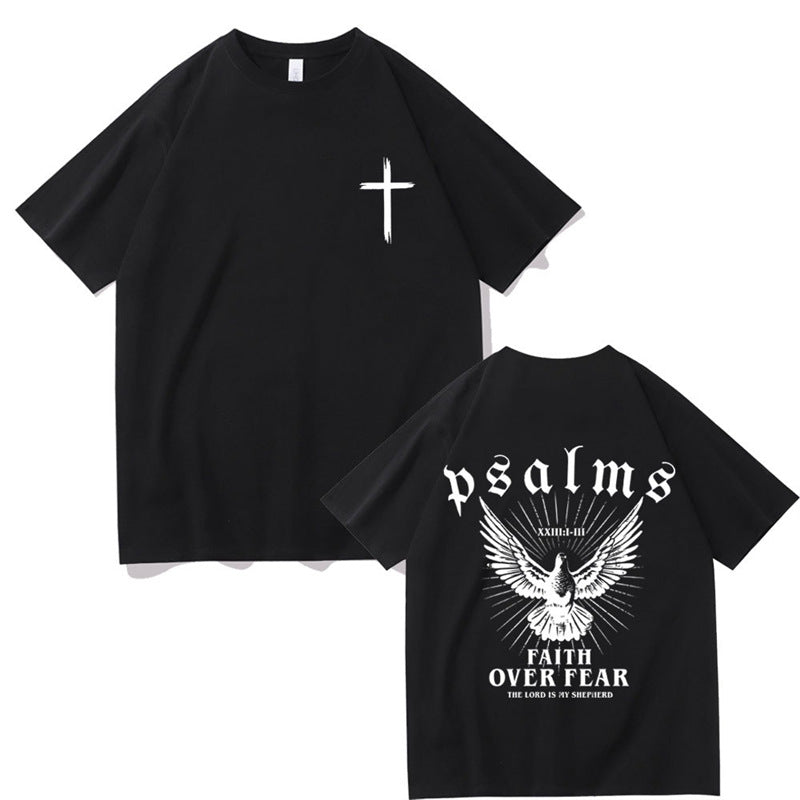 White men's tee featuring faith over fear design