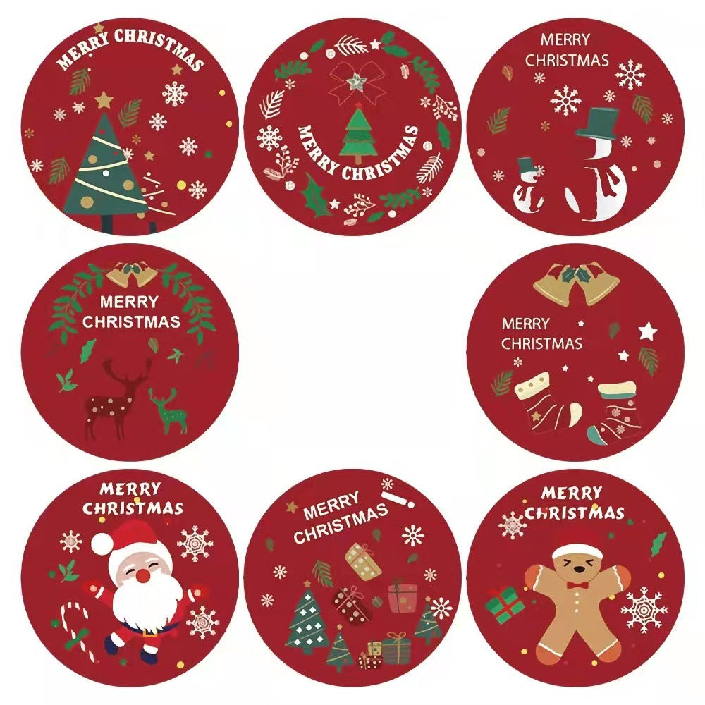 Colorful Christmas sticker roll featuring holiday patterns and designs