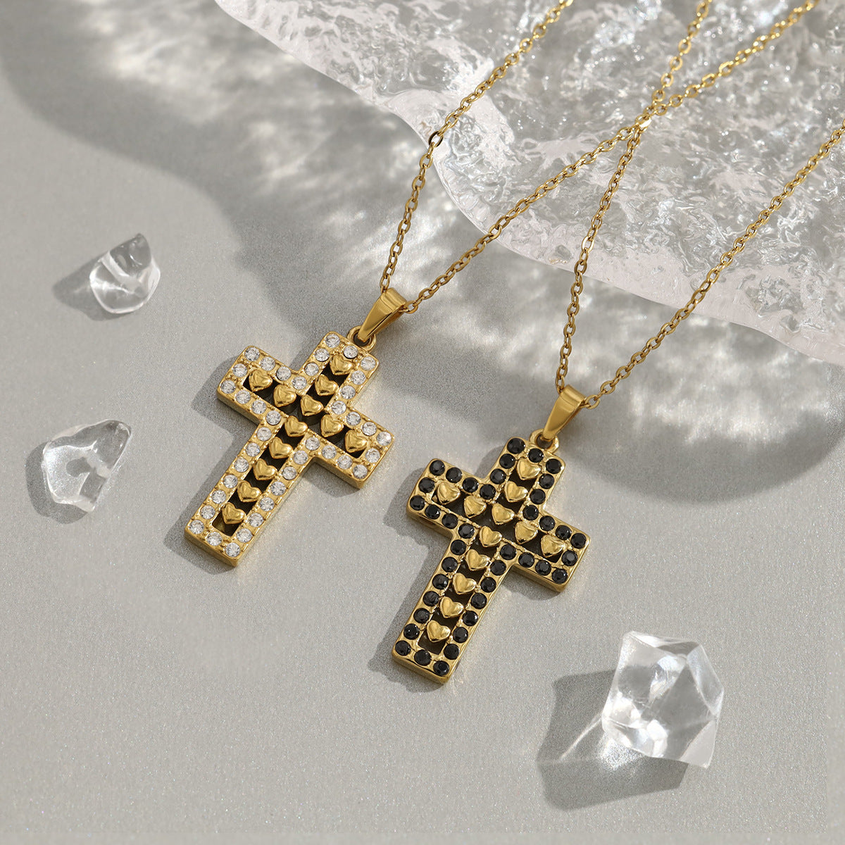 Gold-white tone cross pendant necklace for women by Jesus Loves