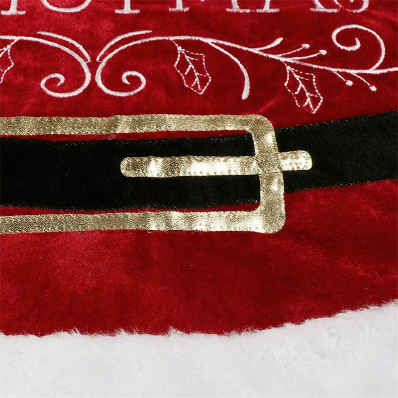 Red velvet cloth Christmas tree skirt with elegant draped appearance