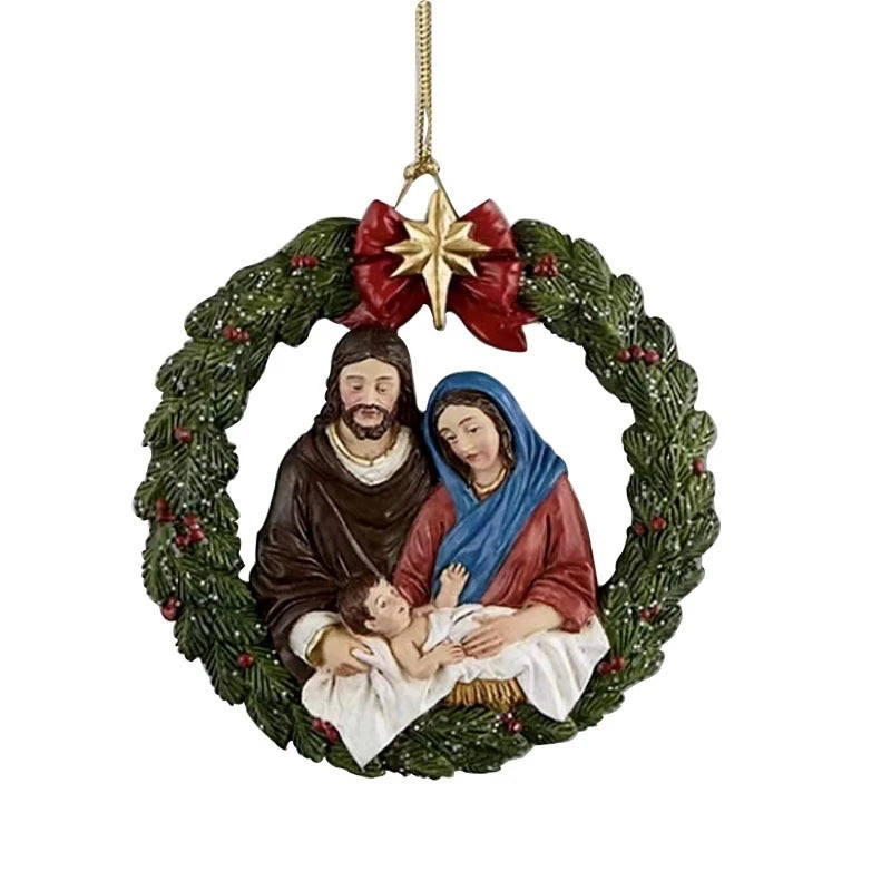 Acrylic Christmas pendant with nativity design for tree display