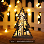 Set of wooden light-up Christmas triangle ornaments in pastoral style for tree or shelf display