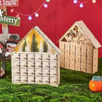 LED light detail inside natural wood Advent calendar decoration
