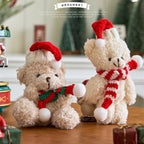 Christmas plush ornament displayed among green branches and holiday greenery