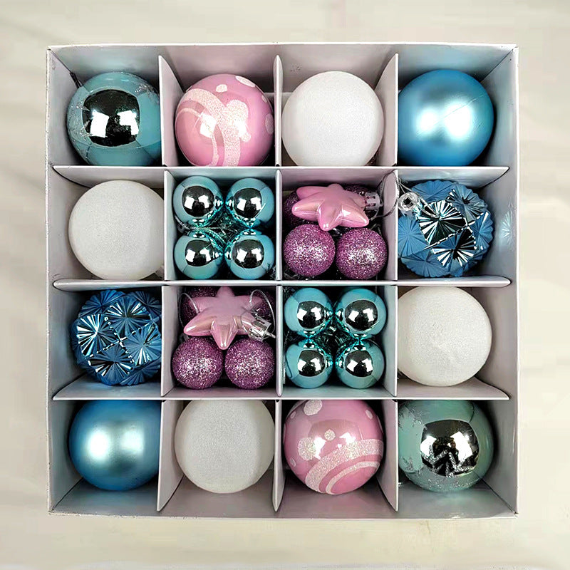 Painted Christmas ball pendant set in gold colors arranged in paper box