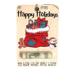Christmas wallet ornament featuring wooden craft details