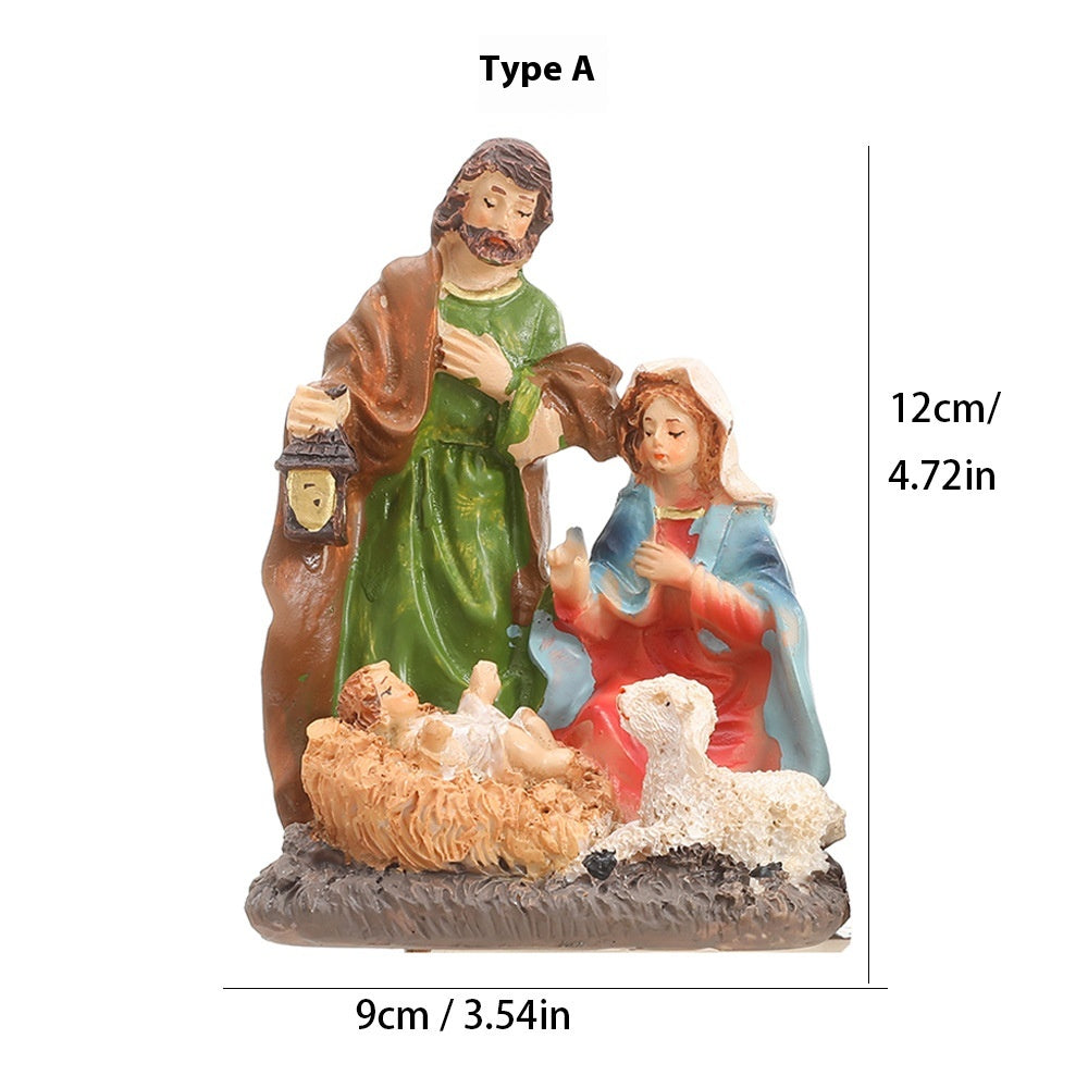 Set of nativity resin craft ornaments in Christmas gift setting