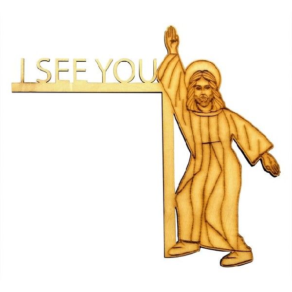 Faith-inspired wooden decor piece depicting Jesus with guardian angel