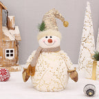 Cozy Christmas scene featuring long velvet snowman decoration