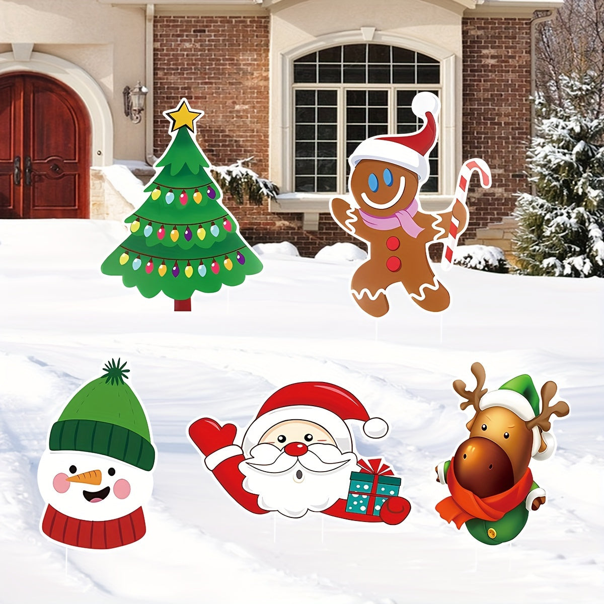 Set of 5 Christmas yard signs with ground stakes