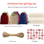 Blue linen drawstring Christmas gift bag with twine detail