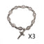 Rose bead rosary bracelet with Madonna and cross pendant on white background